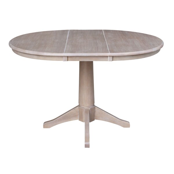 International Concepts Round 36 in Rd Top Pedestal Table, 12 in Leaf, 28.9 inH, Dining Ht, Washed Gray Taupe, 36 in W, 48 in L - K09-36RXT-27B