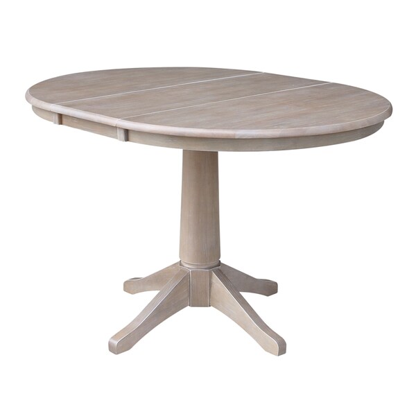 International Concepts Round 36 in Rd Top Pedestal Table, 12 in Leaf, 28.9 inH, Dining Ht, Washed Gray Taupe, 36 in W, 48 in L - K09-36RXT-27B