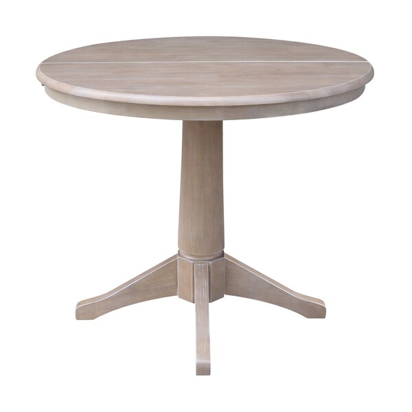 International Concepts Round 36 in Rd Top Pedestal Table, 12 in Leaf, 28.9 inH, Dining Ht, Washed Gray Taupe, 36 in W, 48 in L - K09-36RXT-27B