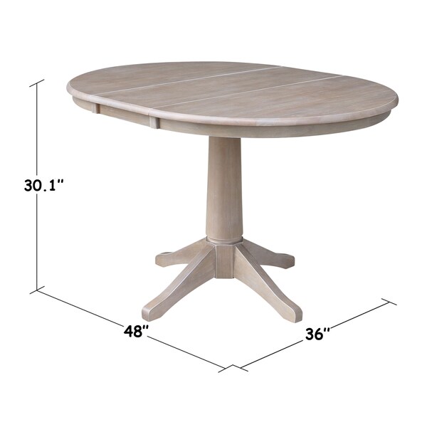 International Concepts Round 36 in Rd Top Pedestal Table, 12 in Leaf, 28.9 inH, Dining Ht, Washed Gray Taupe, 36 in W, 48 in L - K09-36RXT-27B