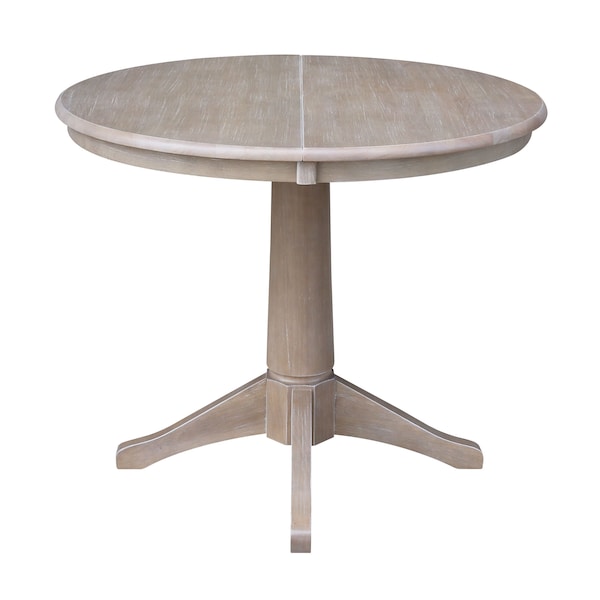 International Concepts Round 36 in Rd Top Pedestal Table, 12 in Leaf, 28.9 inH, Dining Ht, Washed Gray Taupe, 36 in W, 48 in L - K09-36RXT-27B