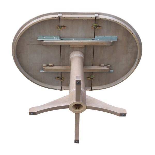 International Concepts Round 36 in Rd Top Pedestal Table, 12 in Leaf, 28.9 inH, Dining Ht, Washed Gray Taupe, 36 in W, 48 in L - K09-36RXT-27B