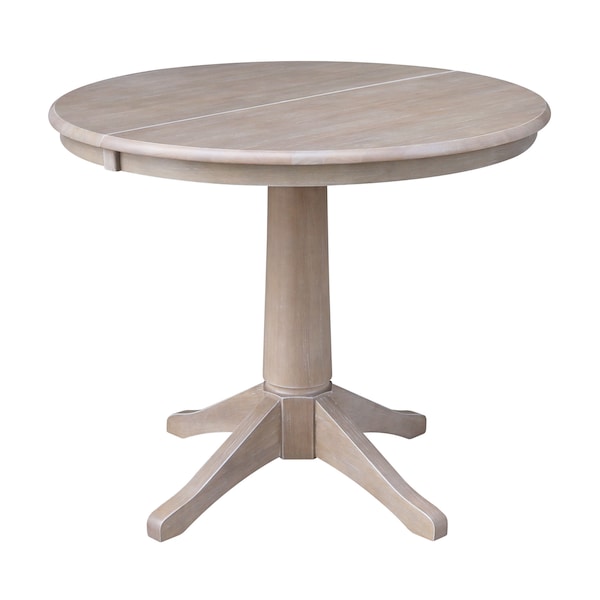 International Concepts Round 36 in Rd Top Pedestal Table, 12 in Leaf, 28.9 inH, Dining Ht, Washed Gray Taupe, 36 in W, 48 in L - K09-36RXT-27B