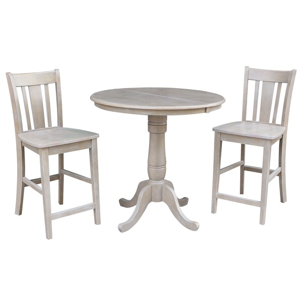 International Concepts Round 36 in Rd Extend Dining Table 34.9 inH, 2 San Remo Stools, Gray Taupe, 36 in W, 48 in L, Wood - K09-36RXT-S102-2