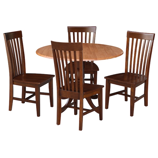 International Concepts 42 in. Dual Drop Leaf Table with 4 Slat Back Dining Chairs - 5 Piece Dining Set - K58-42DP-C581-465-4
