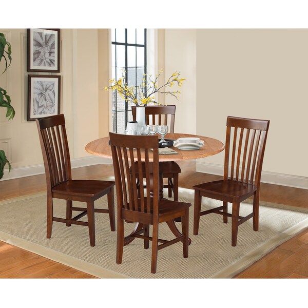 International Concepts 42 in. Dual Drop Leaf Table with 4 Slat Back Dining Chairs - 5 Piece Dining Set - K58-42DP-C581-465-4