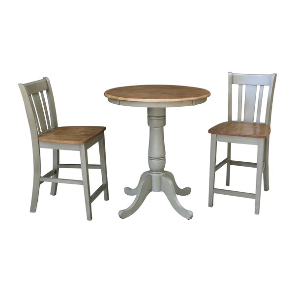 International Concepts Round 30 in Rd Ped Gathering Ht Table, 2 San Remo Stools, Hickory/Stone, 30 in W, 30 in L, 35.1 in H - K41-30RT-6B-S102-2