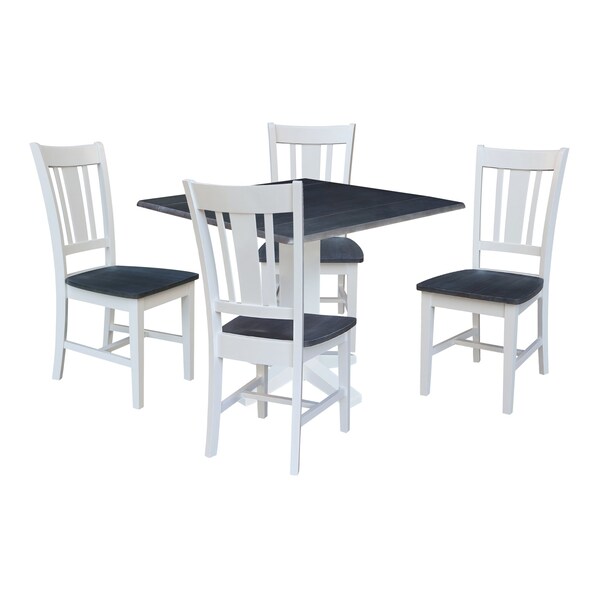 International Concepts 36 in. Solid Wood Square Dual Drop Leaf Dining Table with 4 Chairs in White/Heather Gray - K05-36SDP-C10-4