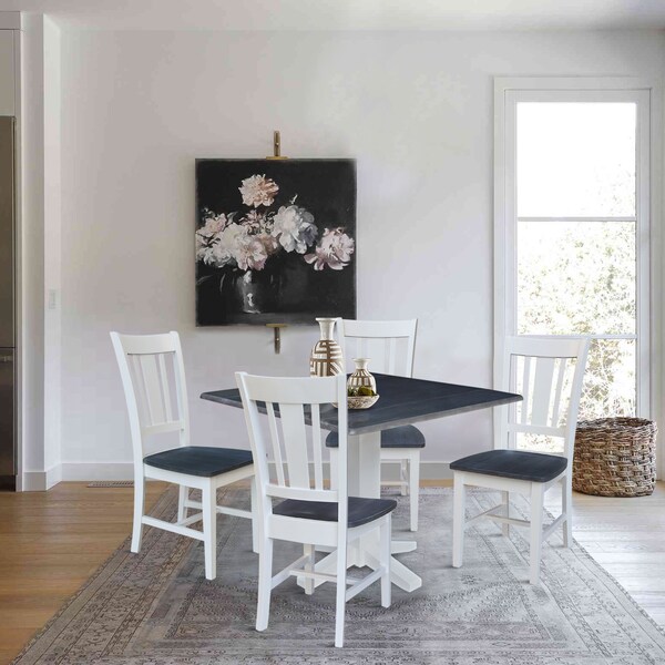 International Concepts 36 in. Solid Wood Square Dual Drop Leaf Dining Table with 4 Chairs in White/Heather Gray - K05-36SDP-C10-4