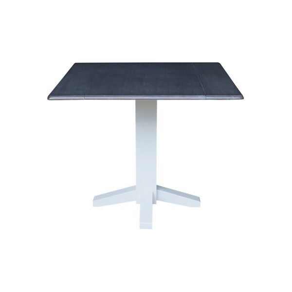 International Concepts 36 in. Solid Wood Square Dual Drop Leaf Dining Table with 4 Chairs in White/Heather Gray - K05-36SDP-C10-4