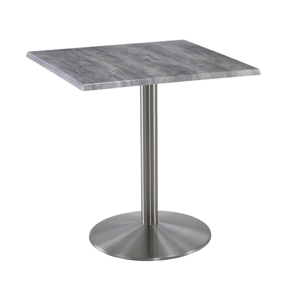 Holland Bar Stool Co 36" Tall OD214 Stainless Steel Table Base 22" Diameter 30"x30" Square Greystone Top - OD214-2236SSOD30SQGRYSTN
