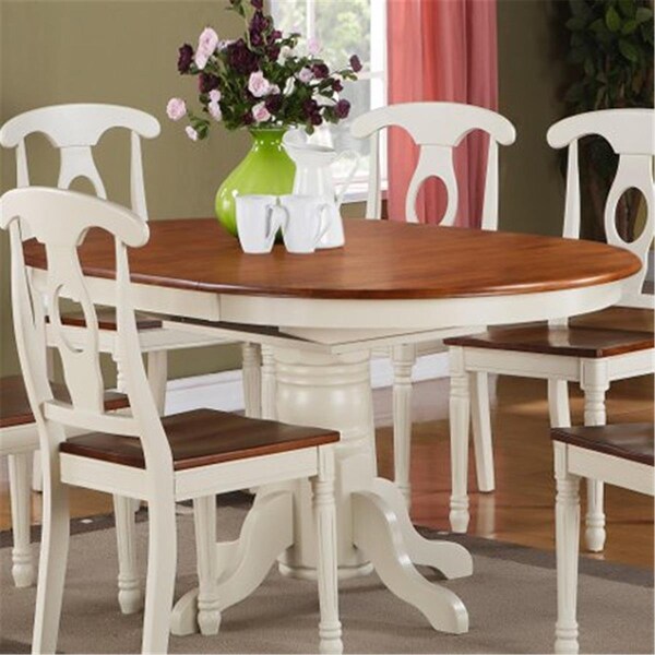 East West Furniture East West KT-WHI-T Kenley Single Pedestal Oval Dining Table 42 in. x 60 in. with 18 in. Butterfly Leaf; Buttermilk & Cherry - KET-WHI-TP