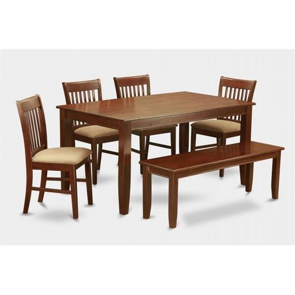 East West Furniture East West Furniture DUNO6D-MAH-C 6PC Set Rectangular Table and 4 Cushioned Seat Slat Back Chairs and 52-in Long bench - DUNO6D-MAH-C
