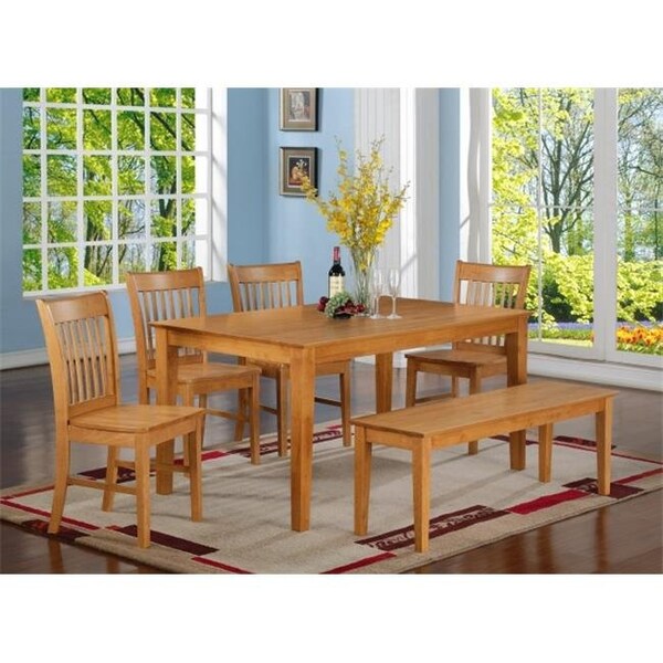 East West Furniture East West Furniture CANO7-OAK-W 7PC Set with Rectangular Table and 6 Wood Seat Slat Back Chairs - CANO7-OAK-W