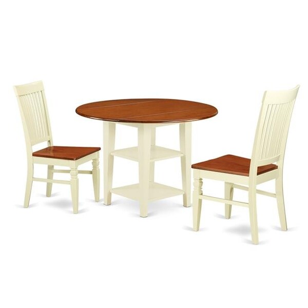 East West Furniture East West Furniture SUWE3-BMK-W 3 Piece Sudbury Set; Buttermilk & Cherry - SUWE3-BMK-W