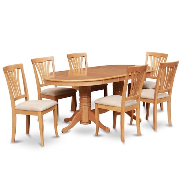 East West Furniture Vancouver 5PC set with double pedestal Table with 17 in. butterfly leaf and 4 Padded seat chairs - VAAV5-OAK-C