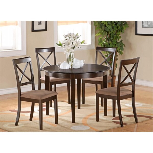 East West Furniture Boston 5PC set with round table and 4 microfiber upholstered seat chairs - BOST5-CAP-C