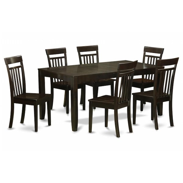 East West Furniture 7-Pc Dining Room Table Set-Kitchen Tables With Leaf and 6 Chairs For Dining Room - LYCA7-CAP-W