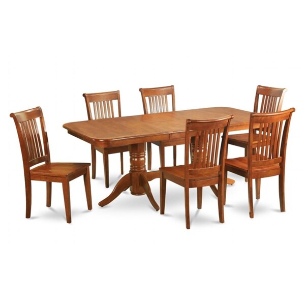 East West Furniture 9 Piece Dining Room Set Table With A Leaf and 8 Kitchen Dining Chairs - NAPO9-SBR-W