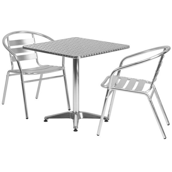 Flash Furniture Square Table Set, 27.5 W, 27.5 L, 27.5 H, Aluminum, Plastic, Stainless Steel, Grey - TLH-ALUM-28SQ-017BCHR2-GG