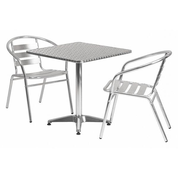 Flash Furniture Square Table Set, 27.5 W, 27.5 L, 27.5 H, Aluminum, Plastic, Stainless Steel, Grey - TLH-ALUM-28SQ-017BCHR2-GG