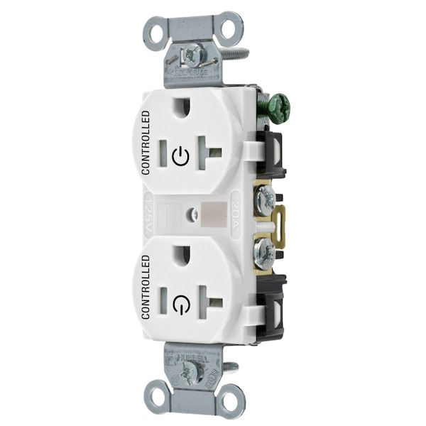 Hubbell Wiring Device-Kellems Straight Blade Devices, Receptacles, Duplex, Load Controlled, 20A 125V, 2-Pole 3-Wire Grounding, 5-20R, Back and Side Wired, White - BR20C2WHITR