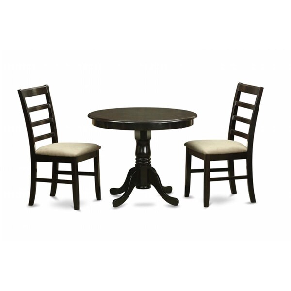 East West Furniture 3 Piece Small Kitchen Table and Chairs Set-Round Kitchen Table and 2 Kitchen Chairs - ANPF3-CAP-C