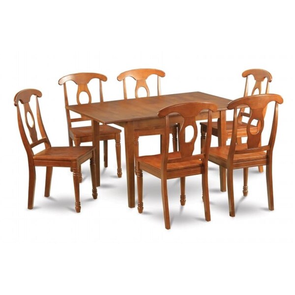 East West Furniture 7 Piece Kitchen Table Set Table With Leaf and 6 Dining Chairs - PSNA7-SBR-W