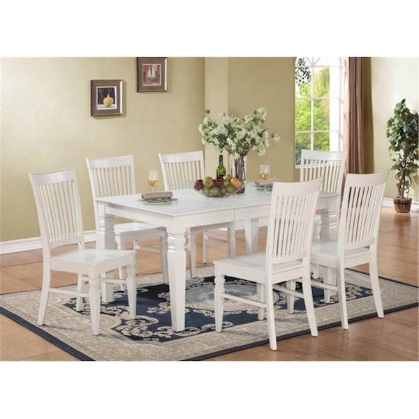 East West Furniture 7PC Weston Rectangular Dining Table and 6 Wood Seat Chairs - WEST7-WHI-W