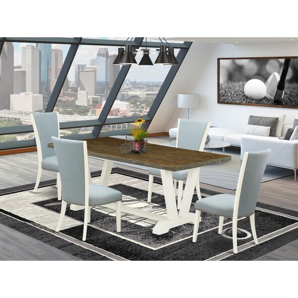 East West Furniture 5 Piece V-Style Mid Century Dining Set - Linen White - V077VE215-5