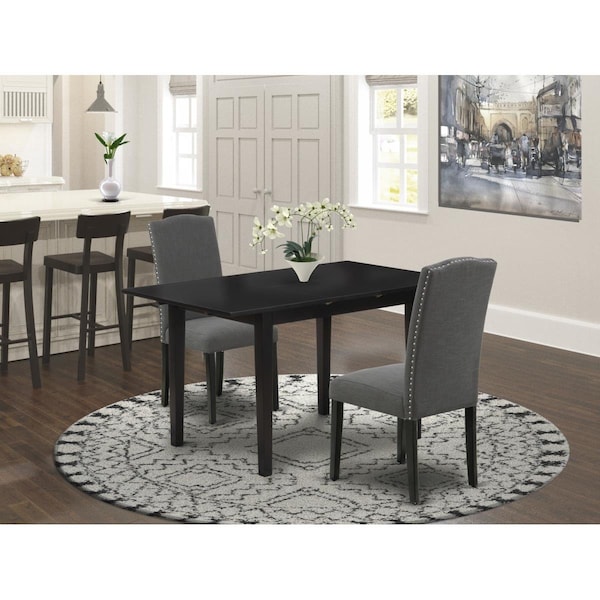 East West Furniture 3 Piece Norfolk Wood Dinette Set - Black - NOEN3-BLK-20