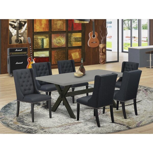 East West Furniture 7 Piece X-Style Dining Table Set - Wire Brush Black - X697FO624-7