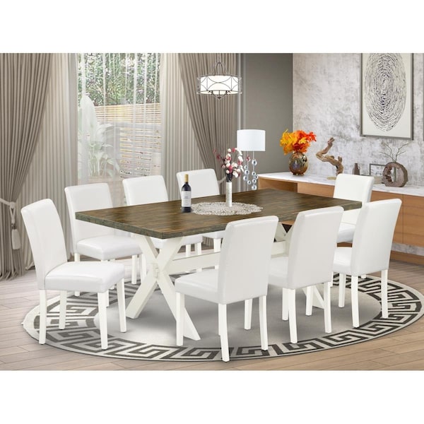East West Furniture 9 Piece X-Style Beautiful Modern Dining Table Set - Linen White - X077AB264-9