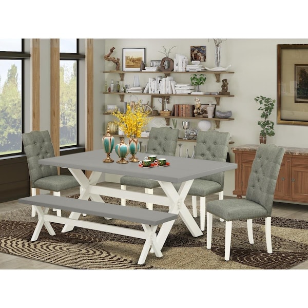 East West Furniture 6 Piece X-Style Dinette Room Set - Linen White - X097EL207-6