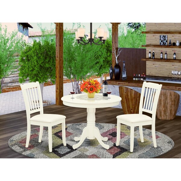 East West Furniture 3 Piece Antique Dinette Set - Linen White - ANDA3-LWH-C