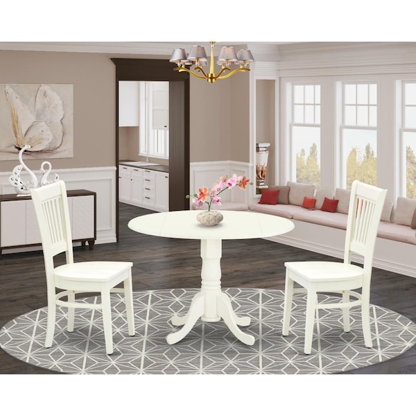 East West Furniture 3 Piece Dublin Dining Table Set - Linen White - DLVA3-LWH-W