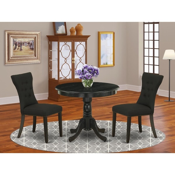 East West Furniture 3 Piece Antique Dining Set - Wire Brushed Black - ANGA3-ABK-24