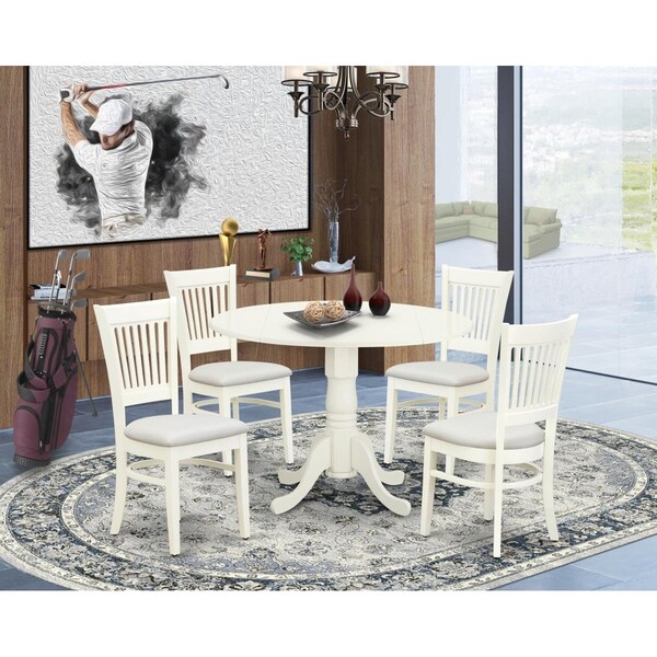 East West Furniture 5 Piece Dublin Kitchen Table Set - Linen White - DLVA5-LWH-C
