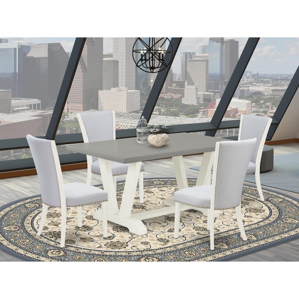 East West Furniture 5 Piece V-Style Dining Set - Linen White - V096VE005-5