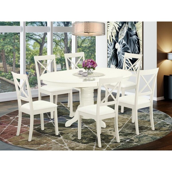 East West Furniture 7 Piece Avon Kitchen Table Set - Linen White - AVBO7-LWH-LC