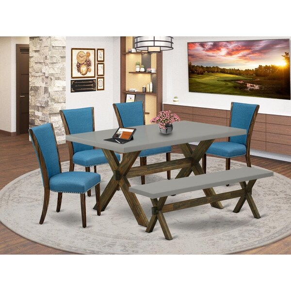 East West Furniture 6 Piece X-Style Mid Century Dining Set - Distressed Jacobean - X797VE721-6