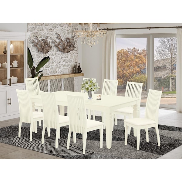 East West Furniture 9 Piece Logan Dining Set - Linen White - LGIP9-LWH-C