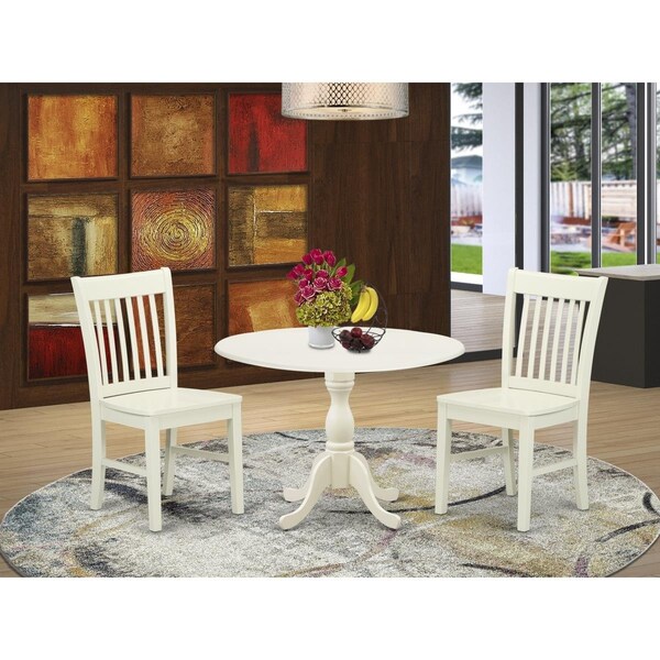 East West Furniture 3 Piece Dublin Dining Table Set - Linen White - DMNF3-LWH-W