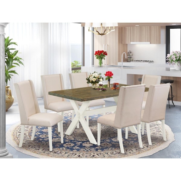 East West Furniture 7 Piece X-Style Modern Kitchen Table Set - Linen White - X076FL201-7