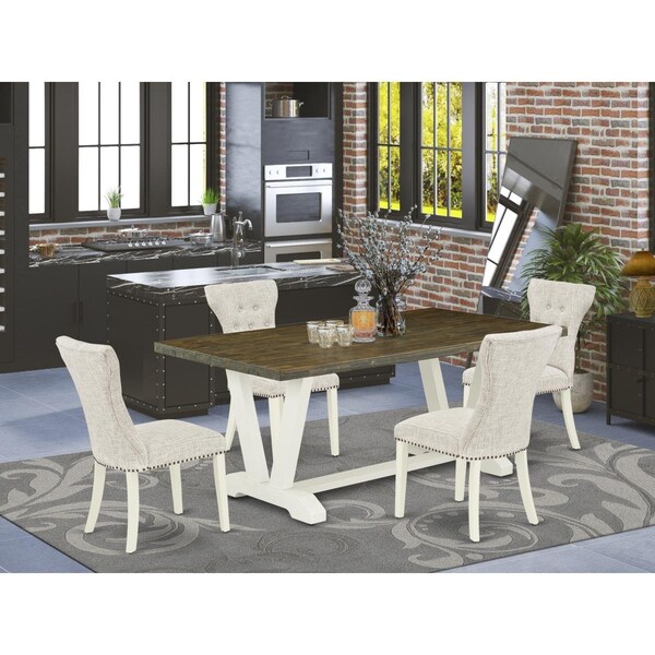 East West Furniture 5 Piece V-Style Dining Set - Linen White - V077GA235-5