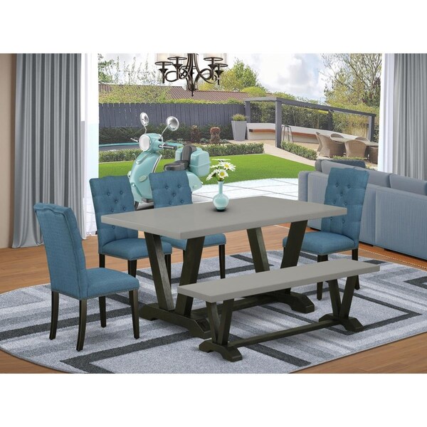 East West Furniture 6 Piece V-Style Amazing Dinette Set - Wire Brushed Black - V696EL121-6