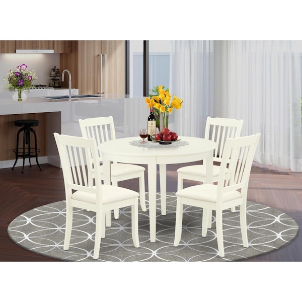 East West Furniture 5 Piece Boston Dining Set - Linen White - BODA5-WHI-C