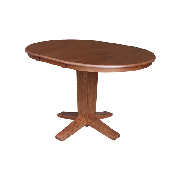 International Concepts 36 in. Solid Wood Round Extension Dining Table with 4 Chairs in Distressed Oak/Black - K42-36RXT-23-C46-614