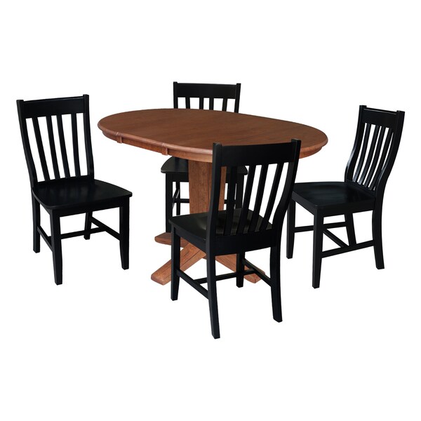 International Concepts 36 in. Solid Wood Round Extension Dining Table with 4 Chairs in Distressed Oak/Black - K42-36RXT-23-C46-614