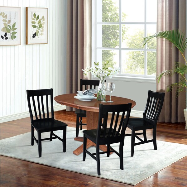 International Concepts 36 in. Solid Wood Round Extension Dining Table with 4 Chairs in Distressed Oak/Black - K42-36RXT-23-C46-614